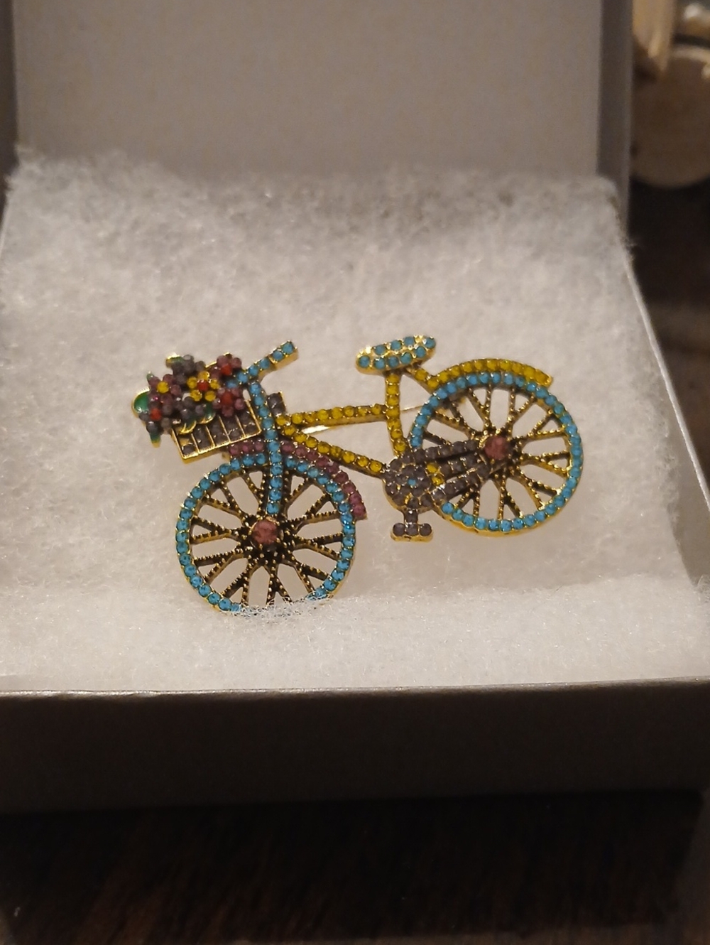 Crystal Bicycle Brooch with Multicolor Rhinestones